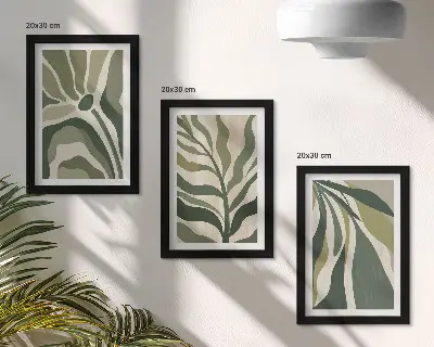 Sada tří obrazů ilustrace malovaných listů v odstínech zelené