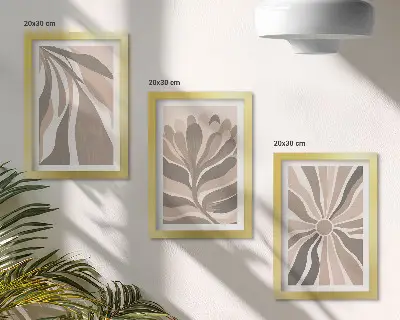 Sada obrazů na zeď abstraktní rostlinné vzory v odstínech béžové a hnědé