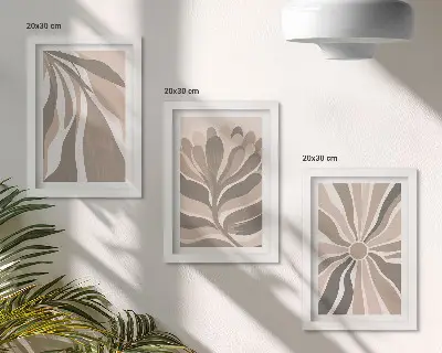 Sada obrazů na zeď abstraktní rostlinné vzory v odstínech béžové a hnědé