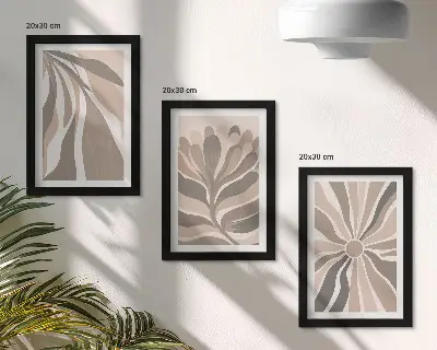 Sada obrazů na zeď abstraktní rostlinné vzory v odstínech béžové a hnědé