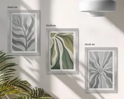 Sada tří obrazů rostlinné vzory v odstínech zelené a šedé