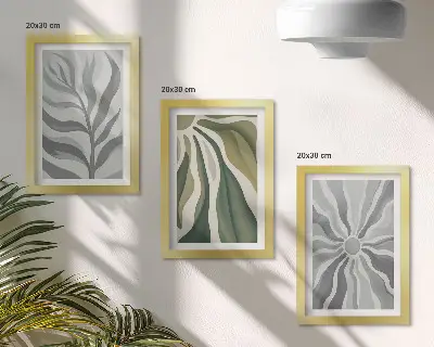 Sada tří obrazů rostlinné vzory v odstínech zelené a šedé