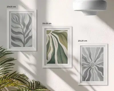 Sada tří obrazů rostlinné vzory v odstínech zelené a šedé
