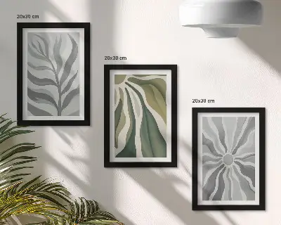 Sada tří obrazů rostlinné vzory v odstínech zelené a šedé