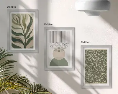 Vícedílný obraz v rámu abstraktní listy a geometrické tvary