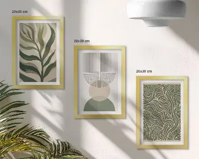 Vícedílný obraz v rámu abstraktní listy a geometrické tvary