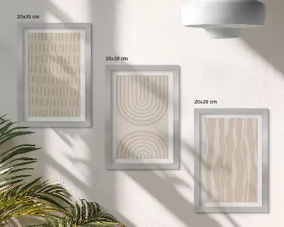 Sada obrazů na zeď abstraktní vzory v odstínech béžové a bílé