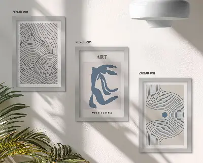 Sada obrazů na zeď abstraktní vzory čar a tvarů v odstínech modré