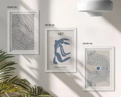 Sada obrazů na zeď abstraktní vzory čar a tvarů v odstínech modré
