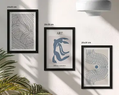 Sada obrazů na zeď abstraktní vzory čar a tvarů v odstínech modré
