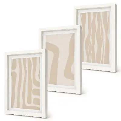 Vícedílný obraz v rámu s motivem abstraktních vzorů v minimalistickém boho stylu