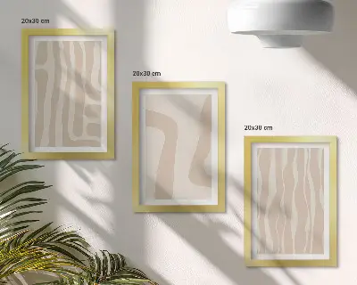 Vícedílný obraz v rámu s motivem abstraktních vzorů v minimalistickém boho stylu
