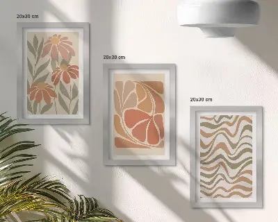 Sada obrazů na zeď pastelové květiny a abstraktní vzory