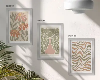 Sada tří obrazů pastelové květinové ilustrace a vlnité abstrakce