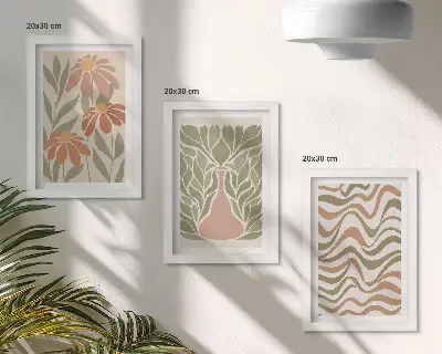 Sada tří obrazů pastelové květinové ilustrace a vlnité abstrakce