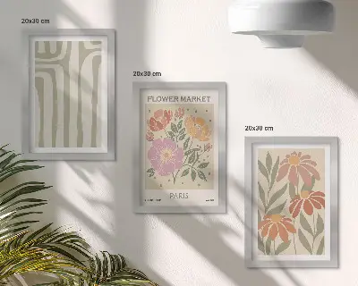 Sada tří obrazů s botanickými motivy v minimalistickém stylu Paříž
