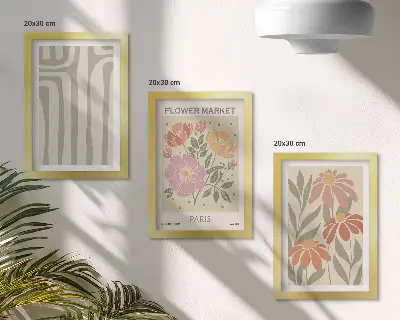 Sada tří obrazů s botanickými motivy v minimalistickém stylu Paříž