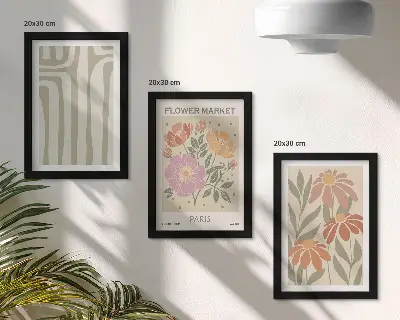 Sada tří obrazů s botanickými motivy v minimalistickém stylu Paříž
