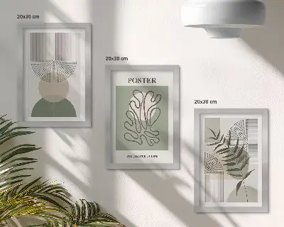Sada obrazů na zeď s geometrickými abstraktními botanickými vzory