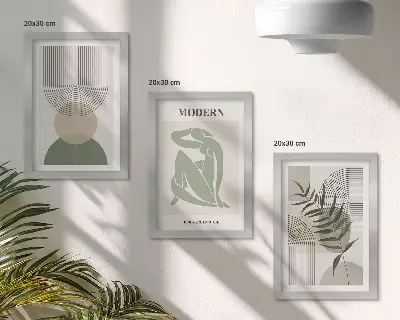 Sada tří obrazů stylová grafika s abstraktními tvary a rostlinami