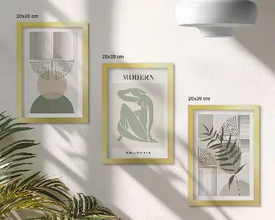Sada tří obrazů stylová grafika s abstraktními tvary a rostlinami