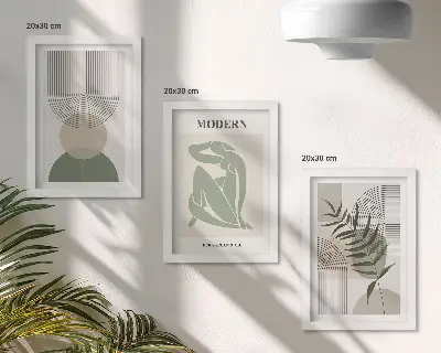 Sada tří obrazů stylová grafika s abstraktními tvary a rostlinami