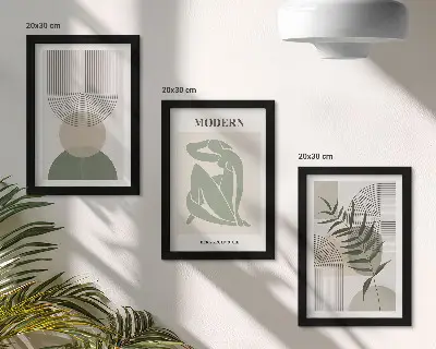 Sada tří obrazů stylová grafika s abstraktními tvary a rostlinami