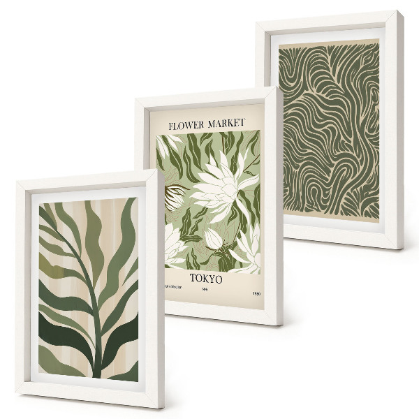 Sada tří obrazů Rostlinné vzory, botanické dekorace, boho styl