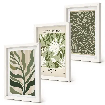 Sada tří obrazů s rostlinnými vzory v botanickém boho stylu