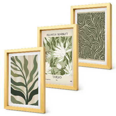 Sada tří obrazů Rostlinné vzory, botanické dekorace, boho styl