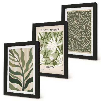 Sada tří obrazů Rostlinné vzory, botanické dekorace, boho styl