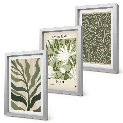 Sada tří obrazů Rostlinné vzory, botanické dekorace, boho styl