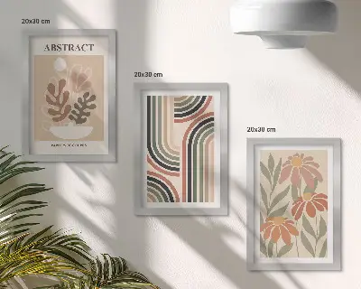 Sada tří obrazů abstraktní rostliny a vzory v pastelových barvách
