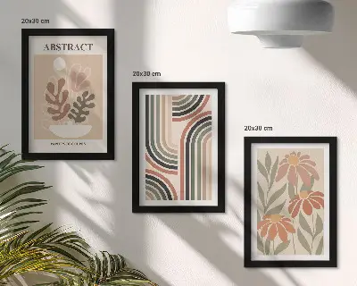 Sada tří obrazů abstraktní rostliny a vzory v pastelových barvách