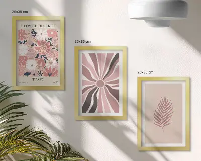 Sada obrazů na zeď květinové vzory s listy a geometrickými tvary
