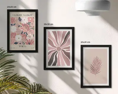 Sada obrazů na zeď květinové vzory s listy a geometrickými tvary