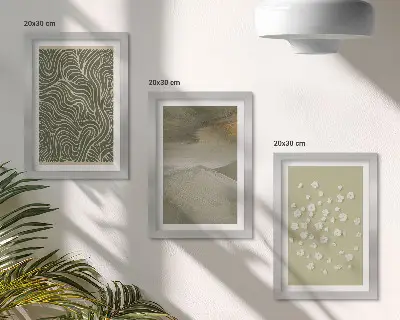 Sada tří obrazů vlnité a abstraktní vzory s boho květinami