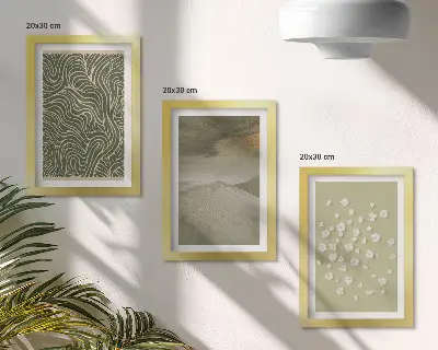 Sada tří obrazů vlnité a abstraktní vzory s boho květinami