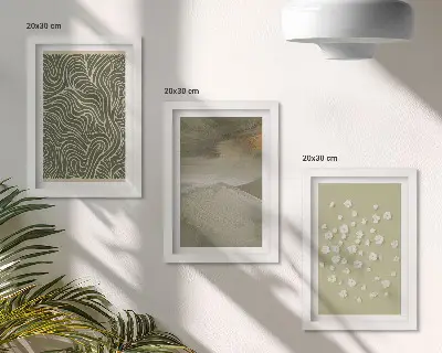 Sada tří obrazů vlnité a abstraktní vzory s boho květinami
