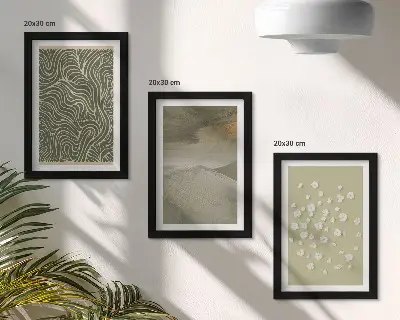 Sada tří obrazů vlnité a abstraktní vzory s boho květinami