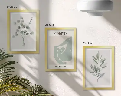 Vícedílný obraz v rámu rostlinné motivy v jemných odstínech zelené
