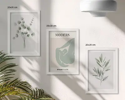 Vícedílný obraz v rámu rostlinné motivy v jemných odstínech zelené