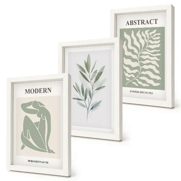 Sada obrazů na zeď akvarelový design s boho rostlinami v duchu Matisse