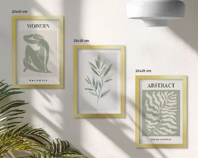 Sada obrazů na zeď akvarelový design s boho rostlinami v duchu Matisse