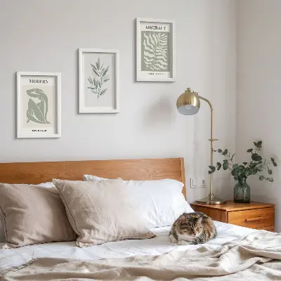Sada obrazů na zeď akvarelový design s boho rostlinami v duchu Matisse
