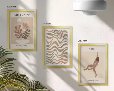 Vícedílný obraz v rámu s motivem abstraktních tvarů a vzorů v boho stylu
