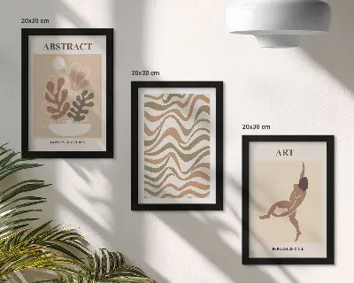 Vícedílný obraz v rámu s motivem abstraktních tvarů a vzorů v boho stylu