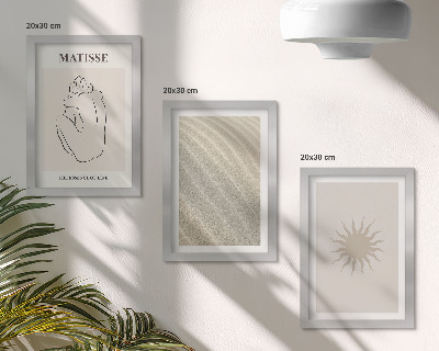 Sada tří obrazů Minimalistické linie, písek, vlny a slunce
