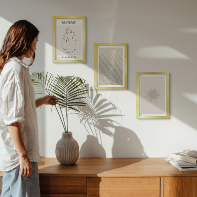 Sada tří obrazů Minimalistické linie, písek, vlny a slunce
