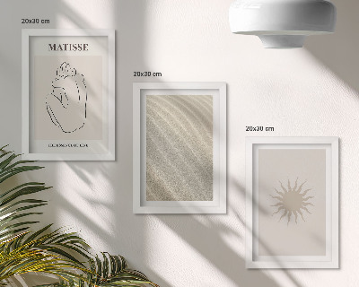 Sada tří obrazů Minimalistické linie, písek, vlny a slunce